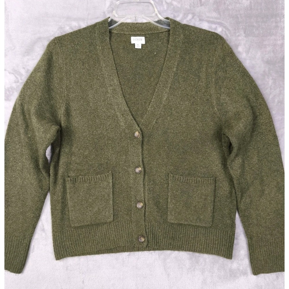 J.Crew Womens XL Olive Green V-Neck Button Front Pocket Cardigan Sweater